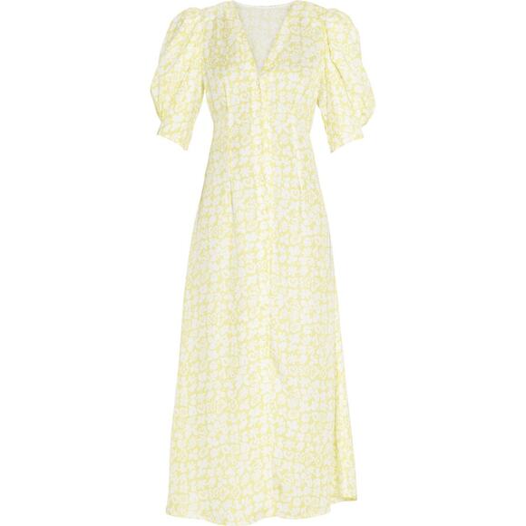 Róhe Rohe Clara Yellow White Floral Puff Sleeve Dress Size 38 FR 6 US NWT $395 - Picture 6 of 16